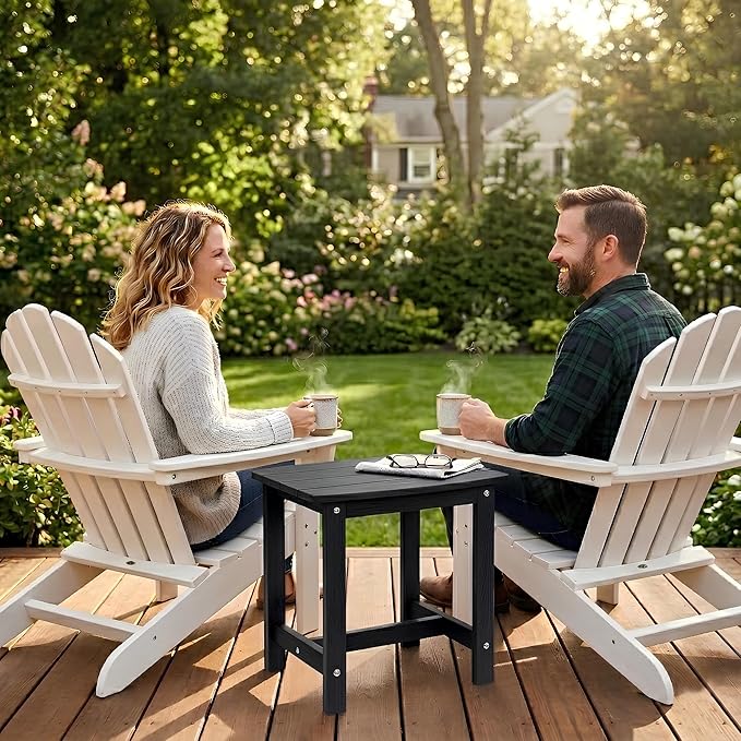 Y&M Outdoor Side Table, HIPS Adirondack Small Single Table, Waterproof Square Outside Table, Balcony Modern End Tables for Patio, Pool, Beach, Porch, Deck, Indoor or Outdoor Use, Black