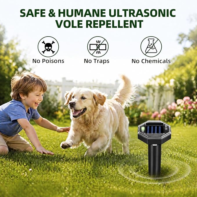 2026 New Mole Repellent Solar Powered, Ultrasonic Gopher Repellent Snake Repellent for Yard Lawn Garden, Waterproof Vole Groundhog Chipmunk Armadillo Squirrel Rodent Deterrent Stakes,8 Pack
