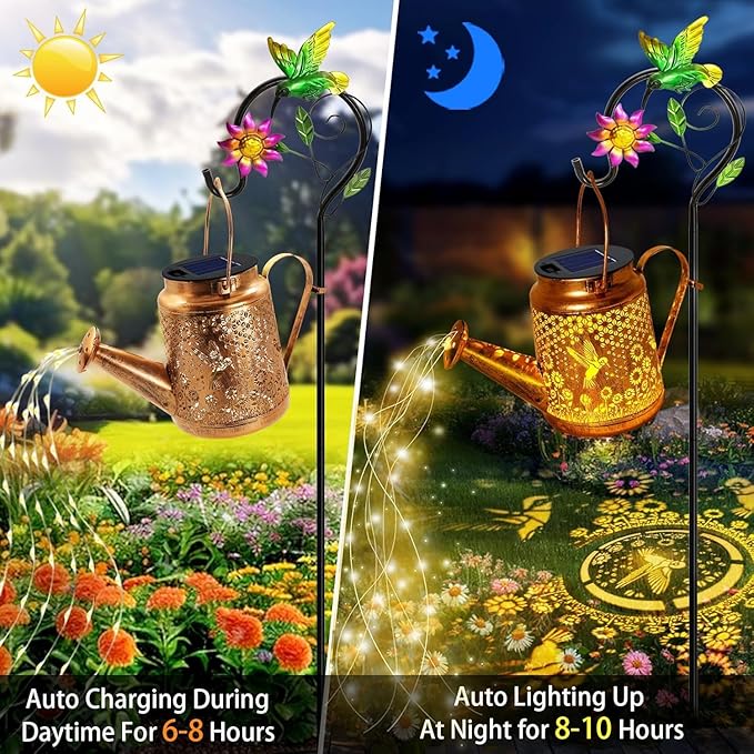 Solar Lanterns Outdoor Waterproof, Gift for Mom Grandma Women Wife Daughter Mother's Day, Hummingbird Sunflower Watering Can lights with Shepherd Hook, Hanging Lantern, Solar Path Light Outdoor Decor
