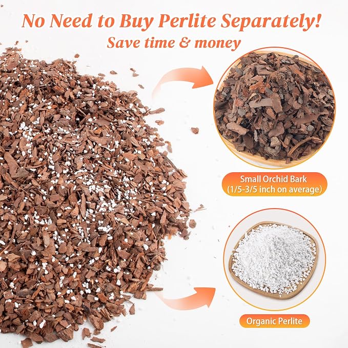 Orchid Bark Potting Mix - 9QT Natural Orchid Potting Mix for Repotting, Blended with Small Pine Bark and Perlite to Provide Ideal Ventilation and Good Drainage for Orchids and Other Potted Plants