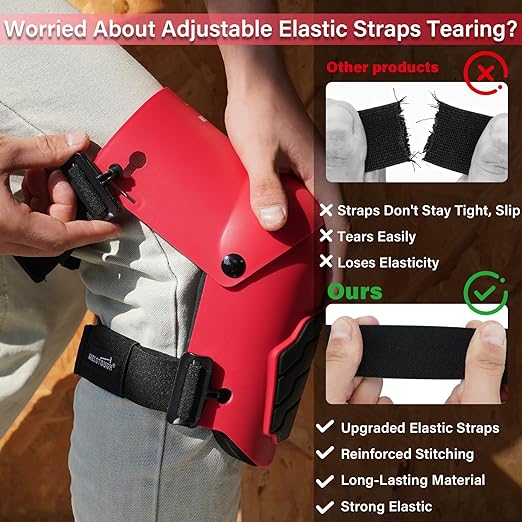 MELOTOUGH Knee Pads for Work,Construction,Flooring,Gardening-Comfortable and Flexible(Red)