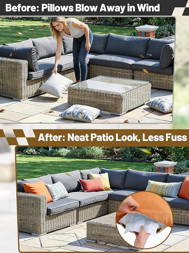 Apipi Wind Resistant Weighted Pillow Inserts for Outdoor - 2 Pack 1lb Each Hidden Weighted Inserts Help Keep Pillows in Place, Easy to Install & Remove for Windy Patios, Beach & Desert, 8" x 7"