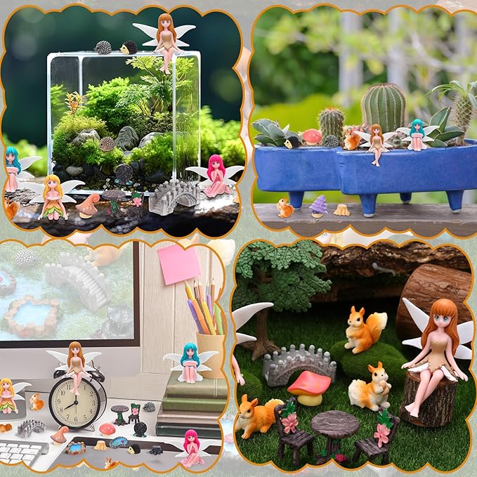 Fairy Garden Accessories 25Pcs - Miniature Garden Ornaments Landscape Decorations Mini Fairy Figures Animal Plant Furniture Set for DIY Terrarium Potted Plants Dollhouse Decor