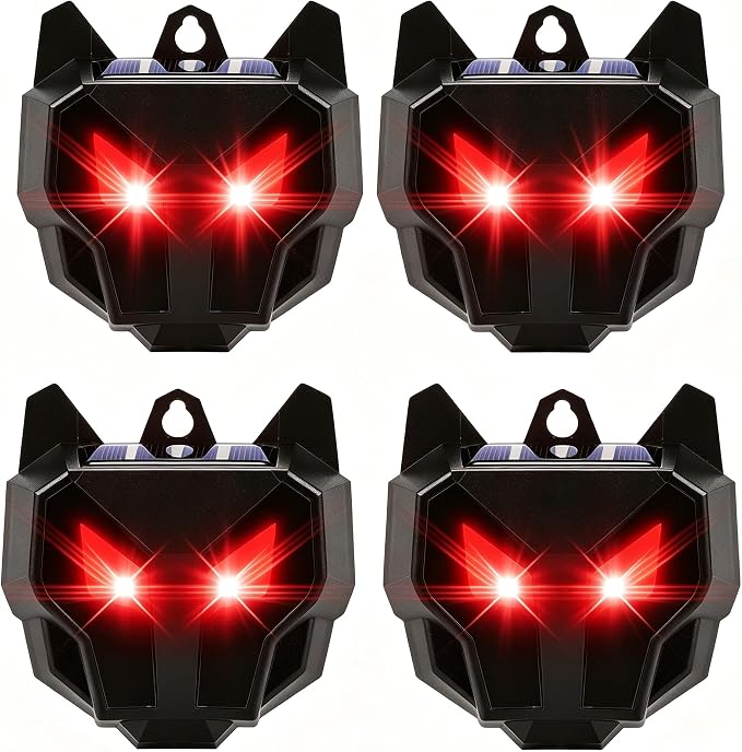 4 Pack Upgraded Coyote Deterrent Solar Predator Eyes Animal Repellent Outdoor Red LED Predator Light Deterrent for Deer,Fox, Raccoon,Skunk, Night Sentry for Chicken Coop,Yard,Garden & Farm Protection