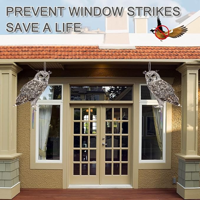 Owl to Scare Animals, 5 Pack Hanging Effective Owl Control Device to Keep Animals Pigeon Woodpecker Away from Outdoor Garden Yard