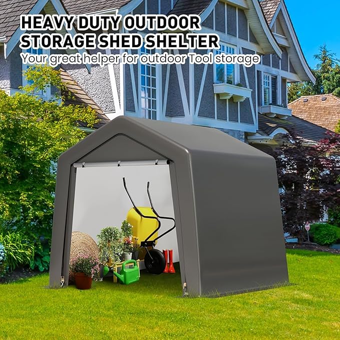 PeakPursuit Outdoor Carport Canopy, Heavy Duty Canopy Shed,Metal Frame Storage Shed with Waterproof, Uv Resistant Cover, Portable Storage Tents with Rollup Zipper Doors for Backyard, Garden