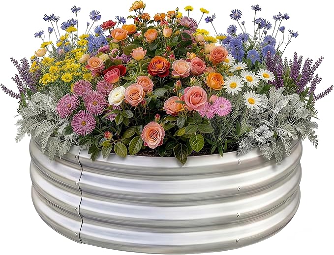 Land Guard Galvanized Raised Garden Bed Kit, Galvanized Planter Raised Garden Boxes Outdoor, Round Large Metal Raised Garden Beds for Vegetables ……