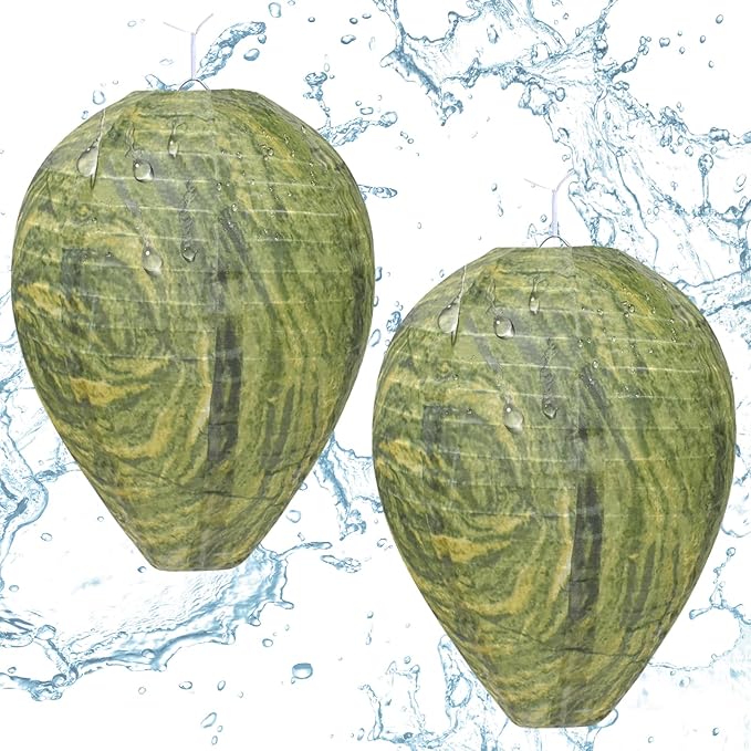 ZeeDix 2 Pack Hanging Wasp Nest Decoy for Outdoor, Home and Garden(8.66"×11",Dark Green)