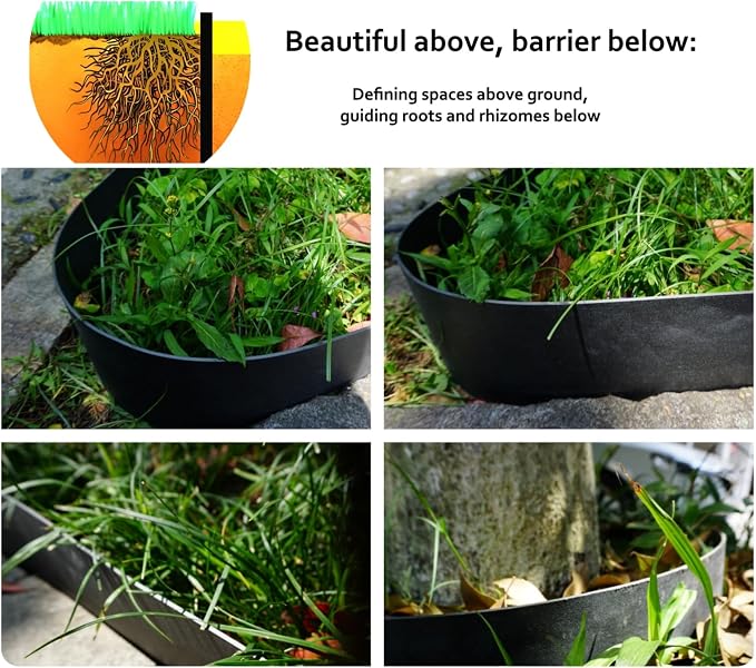 A ANLEOLIFE 20ft Flexible Plastic Landscape Edging Coil, 5" Black Garden Border for Yard, Flower Beds & Pathways, Anti-UV, 6 Stakes for Easy Install