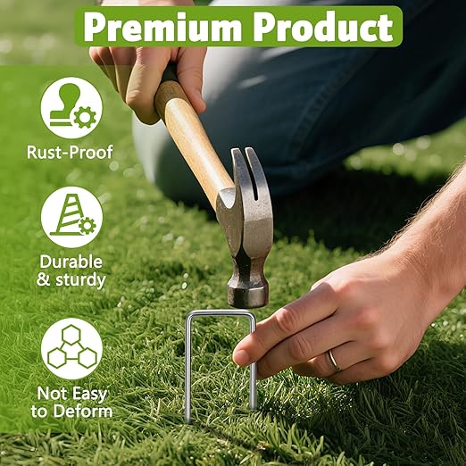 Heavy Duty 12 Inch Galvanized Landscape Staples Stakes, DUNPUTE 15 25 50 100 Pack 8 Gauge Garden Metal Stakes, Ideal for Weed Barrier Stakes, Drip Irrigation Tubing, Landscape Fabric, Lawn(25, 12inch)