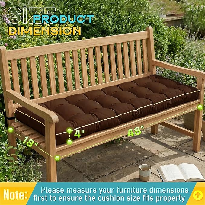 Outdoor Bench Cushion, Tufted Patio Seat Pad for Garden Bench, Porch Swing, Indoor/Outoor Furniture (Coffee Brown, 48X18X4 inch)