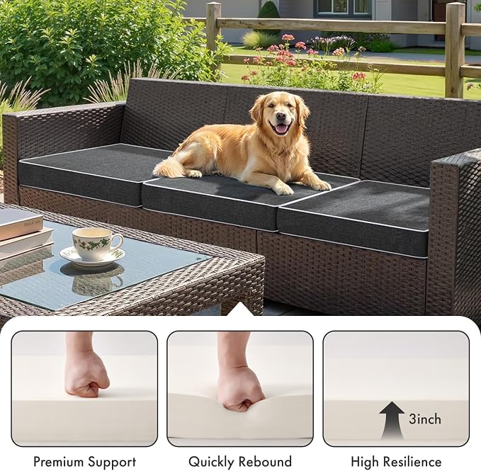 MIULEE Dark Grey Outdoor Chair Cushions Set of 2, 18.5x16x3 Inch Waterproof Patio Seat Cushions for Outdoor Furniture Couch Sofa, 3 Year Color Fastness High Density Foam with Adjustable Ties