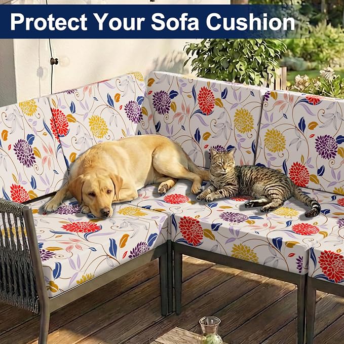 Smiry Waterproof Patio Cushion Covers, Stretch Outdoor Couch Slipcovers Replacement Washable Furniture Protector Sofa Chair Seat Cover for Dogs and Pets (14 Pcs, Orange)