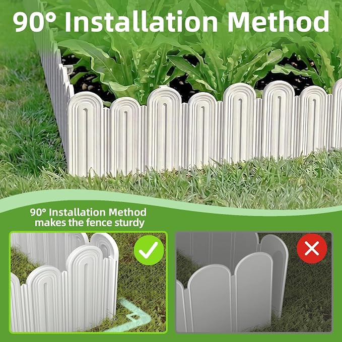 Vashly 30ft Landscape Edging No-Dig, 5.9 Inch Tall Garden Border, Flexible with 30 Stakes, 30 Pack for Flower Beds Lawn Yard Pathway(30, White)