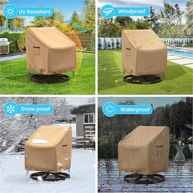 Swivel Patio Chair Covers, 2 Pack Waterproof Outdoor Rocking Chair Covers, Lawn Patio Furniture Covers, Heavy Duty Lounge Chair Cover, 33" W×37" D×38.5" H, Brown