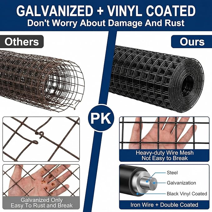 1/2 inch Hardware Cloth, 48 in x 60 ft Galvanized Wire Mesh Roll, 19GA Chicken Wire Fence Roll, Metal Wire Mesh for Chicken Coop Barrier, Rabbit Snake Fences, Poultry Enclosures, Animal Netting