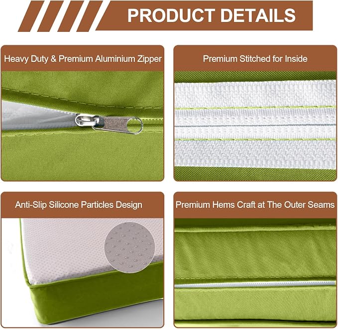 14 Piece Outdoor Patio Cushion Covers Replacement, Waterproof Outdoor Furniture Cushion Covers, Fit 7 Pcs 6 Seater Wicker Rattan Conversation Sofa Set,Grass Green(Only Cover) 25.6x25.6