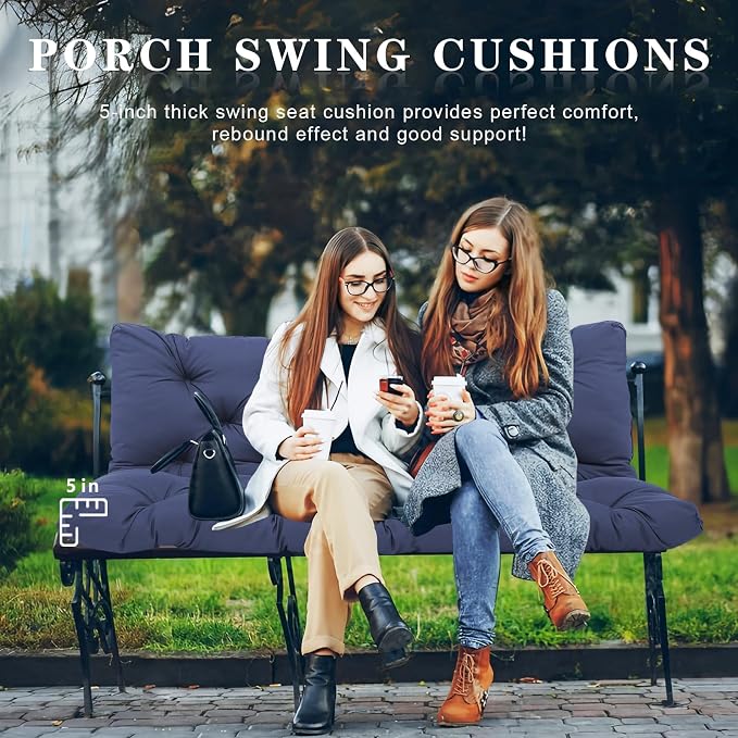 Porch Swing Cushions Outdoor, 5 Inch Thick Waterproof 2-3 Seater Replacement Swing Cushion with Backrest and Anti-Slip Ties, Perfect for Porch, Patio, Garden, Outdoor Bench Furniture, 60×40×5 Inch