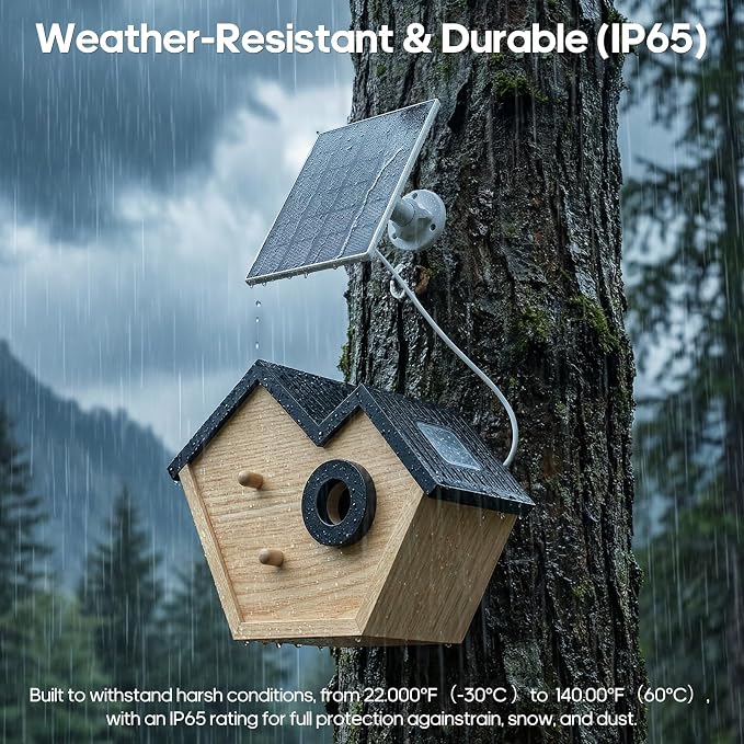 Wooden Bird House with Camera, 2K HD WiFi Smart Bird Feeder with AI Identify Birds Species & LED Light, Instant Alerts with Solar Powered Wireless Outdoor Birdhouse, Gifts for Bird Lovers