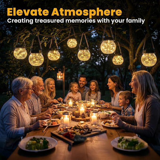 ROSHWEY 6 Pack M Size Solar Lantern Gifts for Women, Hanging Garden Decor Solar Lights Outdoor Waterproof with 15 LED for Halloween Christmas Easter Gift