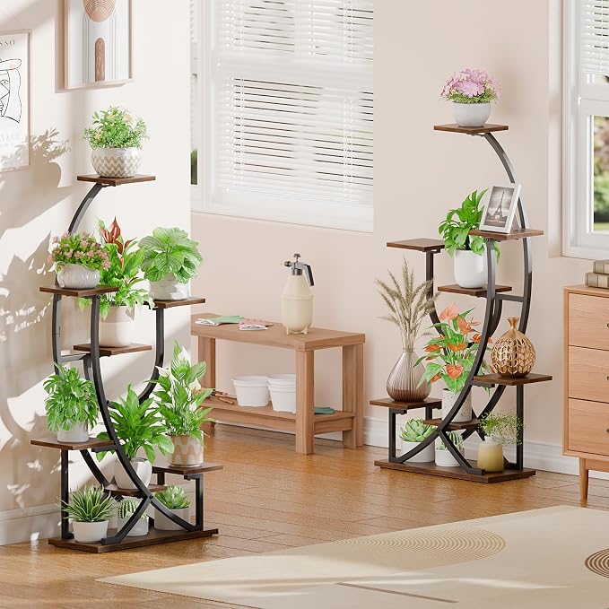 POZILAN Plant Stand with Grow Light - 8 Tiered Corner Planter Stands for Indoor Plants Multiple, 51" Metal Lighted Plant Shelf Indoor with Grow Light