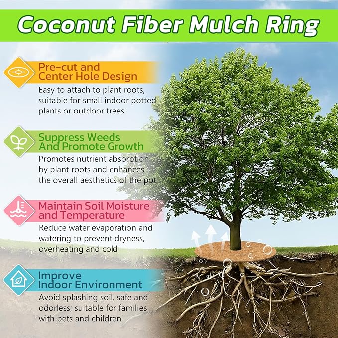 Legigo 10pcs Coconut Fiber Mulch Ring Tree Plant Protector Mat, 14 Inch Natural Coco Coir Tree Mulch Ring Plant Pot Soil Cover, Tree Rings Disc Plant Cover for Indoor Outdoor Plants, Landscaping