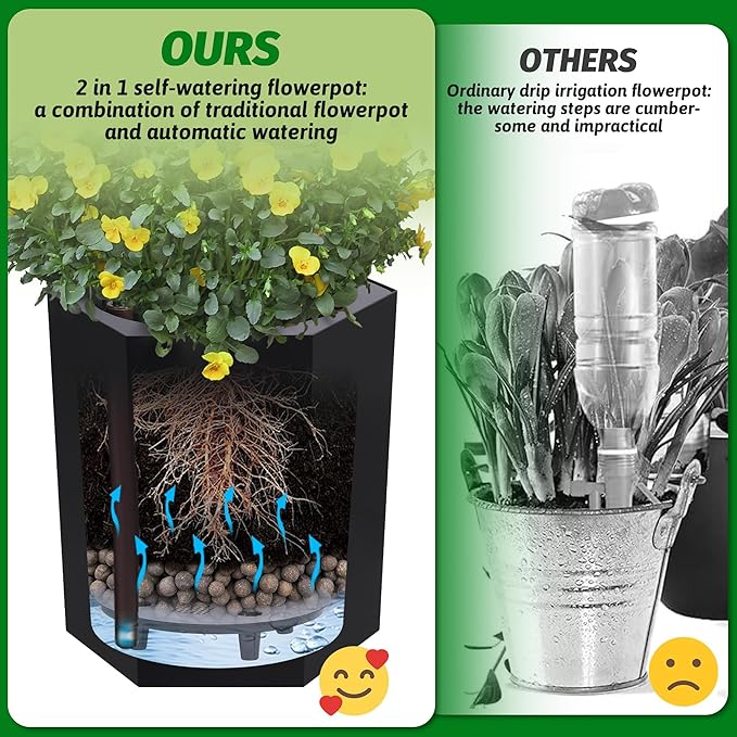 IDEALHOUSE 16" Tall Planters Set of 2, Self Watering Flower Pots, with Water Level Gauge, Drainage Hole & Wheels, Outdoor ＆ Indoor Planter Pots for Garden, Patio, Balcony