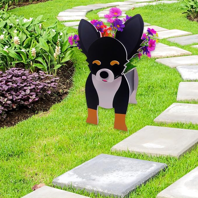 Black and White Chihuahua Dog Planter Plant Pots,Cute Dog Flower Planter,Gifts for Pet Lovers,Unique Animal Plant Pots,Office,Indoor Outdoor Garden Decor(9.45 * 5.91 * 13.46in)