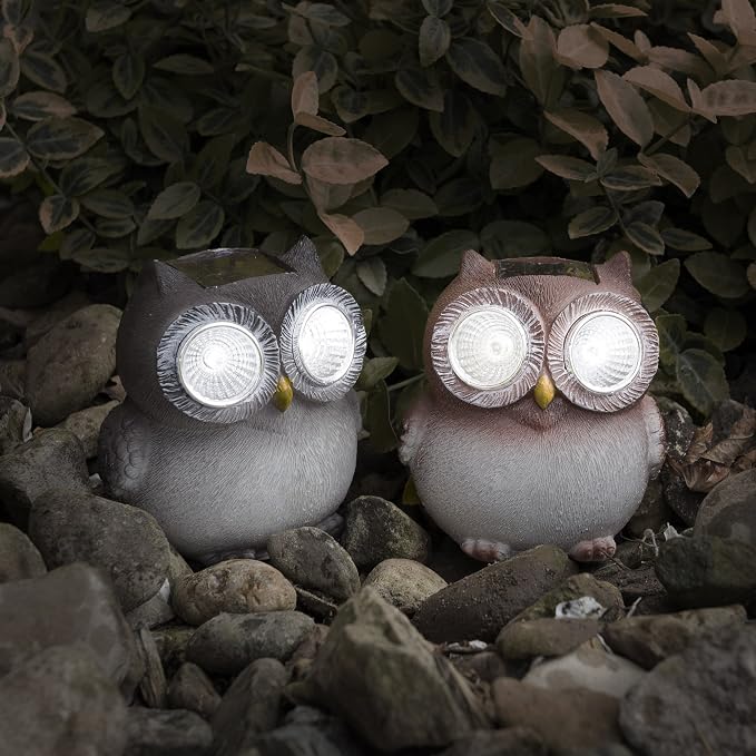 Yard Décor, Solar Outdoor LED Light and Battery Operated Statue for Garden, Patio, Lawn, and Yard by Pure Garden – Owl set of 2 Statue
