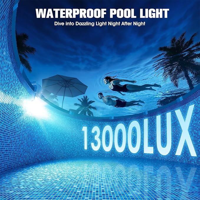 Solar Pool Light for Steel Wall Above Ground Pool Light,Submersible Pool Light with LCD Pool Thermometer,Underwater light for Pool Accessories,10 Light Modes Swimming Pool LED Lighting,1PC