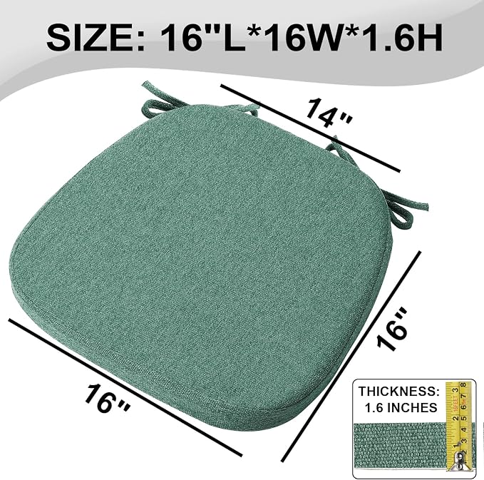 SINOSSO 4 Pack Memory Foam Chair Cushions for Dining Chairs, Friendly Woven Fabric 16" U-Shape Comfortable Kitchen Chair Pads, Removable Slip Resistant Seat Cushions (Set of 4, Green)