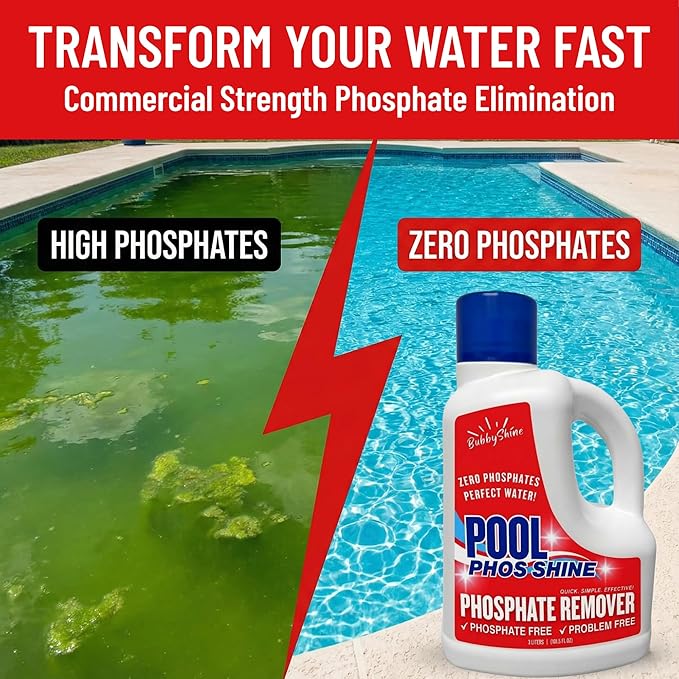 Phosphate Remover Pool Treatment, Phosphate Remover for Pool, Pool Phosphate Remover, Easy Cap Measure, ppb Dosing Guide, 3 L (101.5 fl oz), BubbyShine