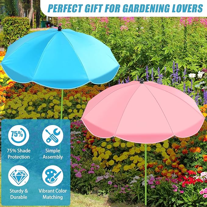 Axcoix 2 Pack Upgraded Plant Umbrellas for Outdoor Plants, 26" Larger Garden Plant Umbrella Shade with Adjustable Angle, 43.4" Higher Sun Shade for Plants, Potted Plant, Garden Beds (Pink & Blue)