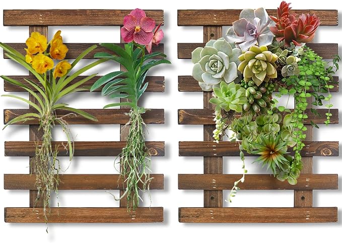 Mulctun 2 Pcs Wall Planters - 11.4"W X 15.7"H Wooden Wall Planters for Indoor Outdoor Plants,Hanging Wood Wall Trellis,Wall Mounted Plant Holder for Orchids,Succulent,Air Plants,Hanging Pots Display