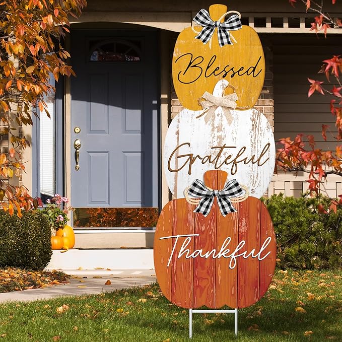 Weysat Thanksgiving Decorations Outdoor Metal Fall Yard Sign Pumpkin Porch Decorations for Home Lawn Pathway Front Door Fall Pumpkin Decor Outside Thanksgiving Party Garden Lawn Patio Walkway Decor