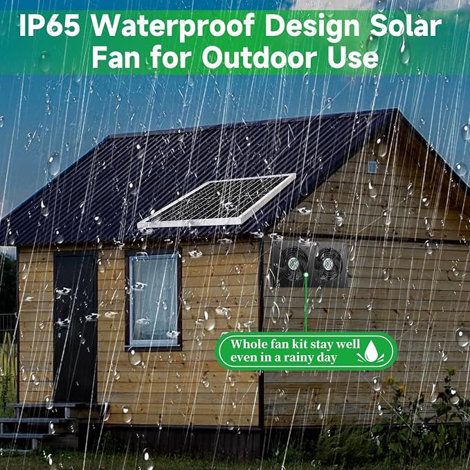 blessny 25W Solar 2 Fan Kit for Outdoor Greenhouse, Solar Powered Vent Exhaust Ventilation Fan for Chicken Coop, Shed Air Circulation, 14.7 Ft Long Cord with IP65 Weatherproof Rate