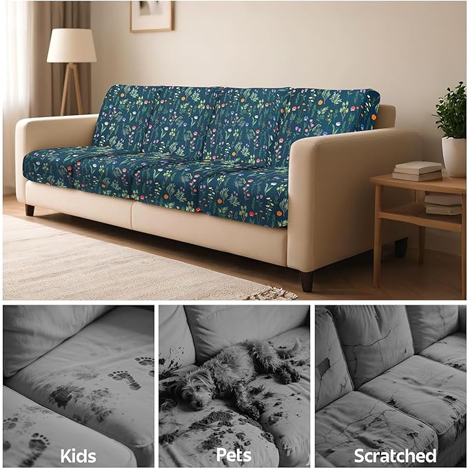 pickyNproud 8Pcs Patio Cushion Covers Stretch Outdoor Couch Cushions Slipcovers Replacement Washable Furniture Protector with Elastic Bottom Sofa Chair Seat Cover, Green Flower