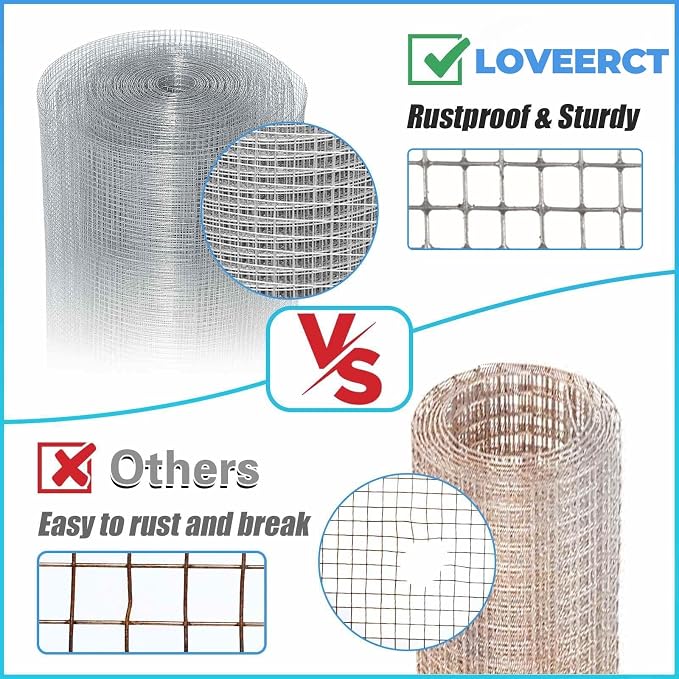Hardware Cloth 1/2 inch 48inch x 100 Ft 19 Gauge Hot Dip Galvanized After Welding Galvanized Wire Mesh Roll Chicken Wire Fencing Gopher Wire Garden Bed Plant Supports Poultry Netting Cage Snake Fence