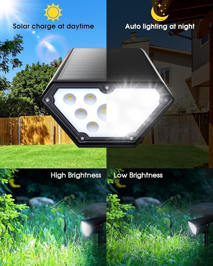 Biling Solar Spot Lights - 2-in-1 Outdoor Landscape Lights, 12 LED Bulbs - Solar Powered, IP67 Waterproof & Adjustable for Patio, Pathway, Yard, Garden, Driveway & Pool