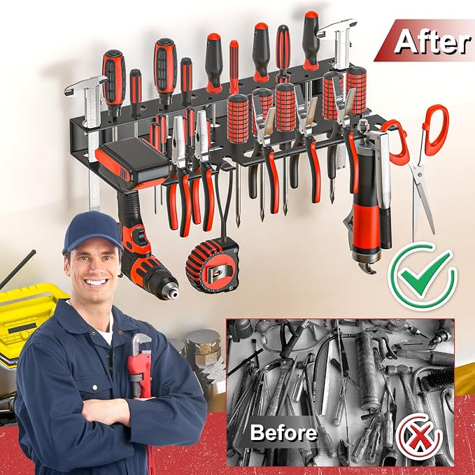 Large Power Tool Organizer Wall Mount with Charging Station, Metal Screwdriver Organizer, Wall Mount Plier Organizer Hammer Holder