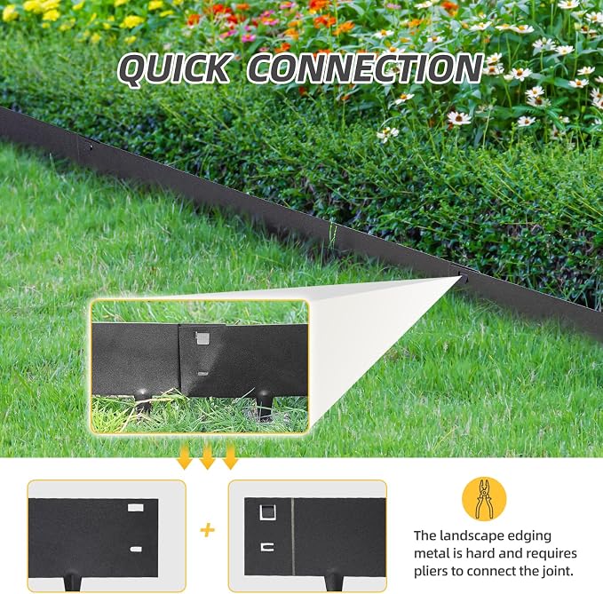 5PCS Steel Landscape Edging 39 x 6Inch (3 Inch Metal Strips + 3inch Nail) Black Garden Edging Border Length Flexible Landscape Edging Anchoring Stakes