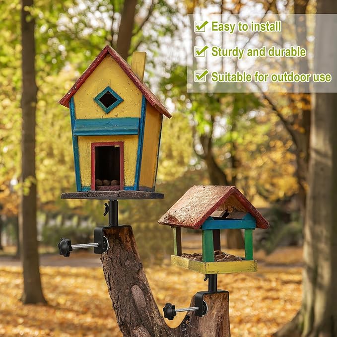 4 Pack Bird House Mount for Fence Birds Feeder Mounted Adjustable Heavy Duty Clamp-on Shelf Bracket for Garden Backyard Patio Deck Tree Outdoor Decor (Bird House Not Included)