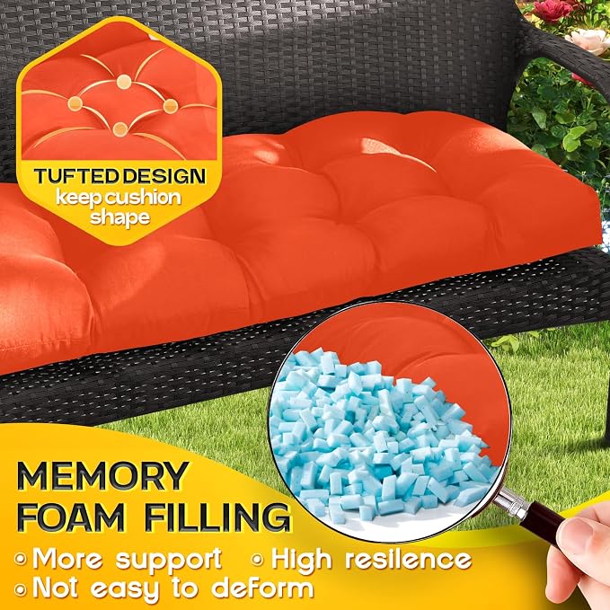 MAGIC ELEPHANT Outdoor Bench Cushion, Memory Foam Loveseat Cushion for Patio Furniture Wicker Chair, Settee Porch Swing Seat Cushion, 44 x 19 Inches (Orange)