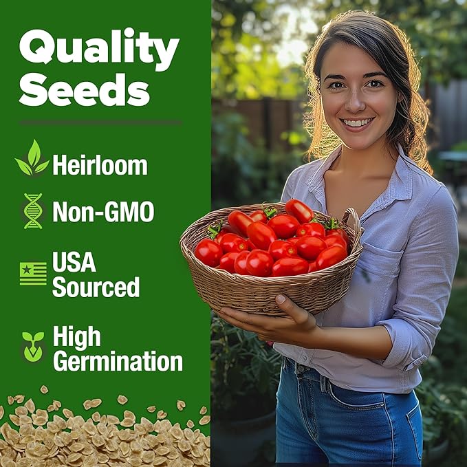 HOME GROWN San Marzano Tomato Seeds 132+ Heirloom Non-GMO Seeds for Planting, High Germination, Indeterminate Roma Paste Tomato, Meaty Low Acid, Best for Sauce & Canning (Solanum lycopersicum)