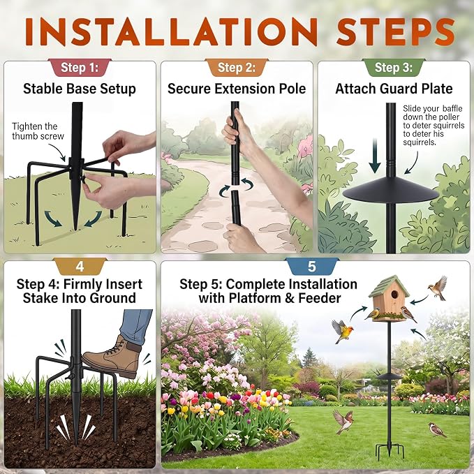 2 Pack Bird Feeder Pole 1-inch Dia 79 Inch Bluebird House Pole Heavy Duty Squirrel Proof Feeding Station for Outdoor Birds Watching Metal Weather Station, Easy Assembly (with Baffle)