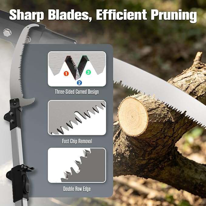 20FT Pole Saw for Tree Trimming, Extendable Tree Pruner with Double Hook Saw and 4-12FT Telescopic Pole, Manual Pole Saw for High Branches, Pruning Branch Cutter for Yard, Garden, Patios