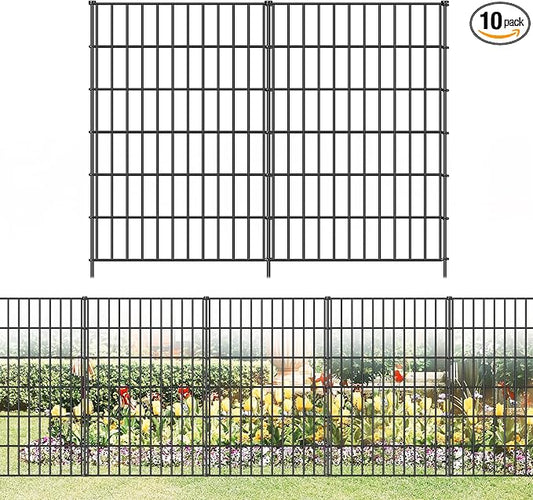 FOREHOGAR Metal Garden Fence 40in (H) x 23.3ft (L), 10 Panels + 11 Stakes Dog Fences Border Fence Animal Barrier, No Dig Garden Fencing for Yard Flower Bed Lawn Patio Outdoor, PIN402810 Black