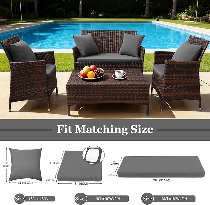 Waterproof 3-Piece Patio Sofa Cushion Cover Set - Replacement Covers for Outdoor Wicker Furniture, Bench & Seat Cushions with 4pcs Throw Pillow Cover