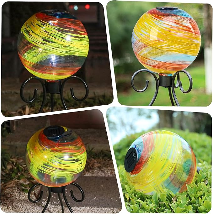 VCUTEKA Solar Gazing Ball, 10" Glass Gazing Balls Sphere with Solar Light for Garden Decor Lawn Outdoor Yard Decorative