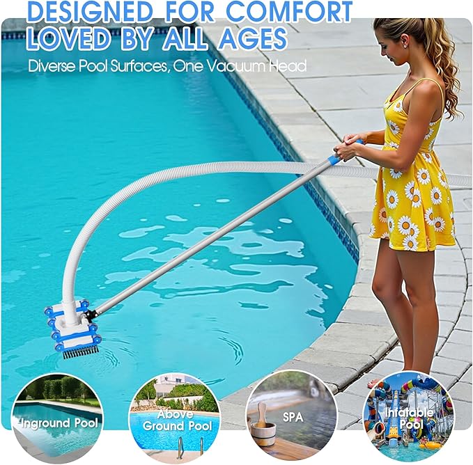 2026 TidyMister Pool Vacuum Head with Swivel Handle - 16in Eazy-to-Use Daily Cleaning Vacuum Head with Side Brushes and Wheels and Hose Connect for 1-1/4in or 1-1/2in for Inground & Above Ground Pools